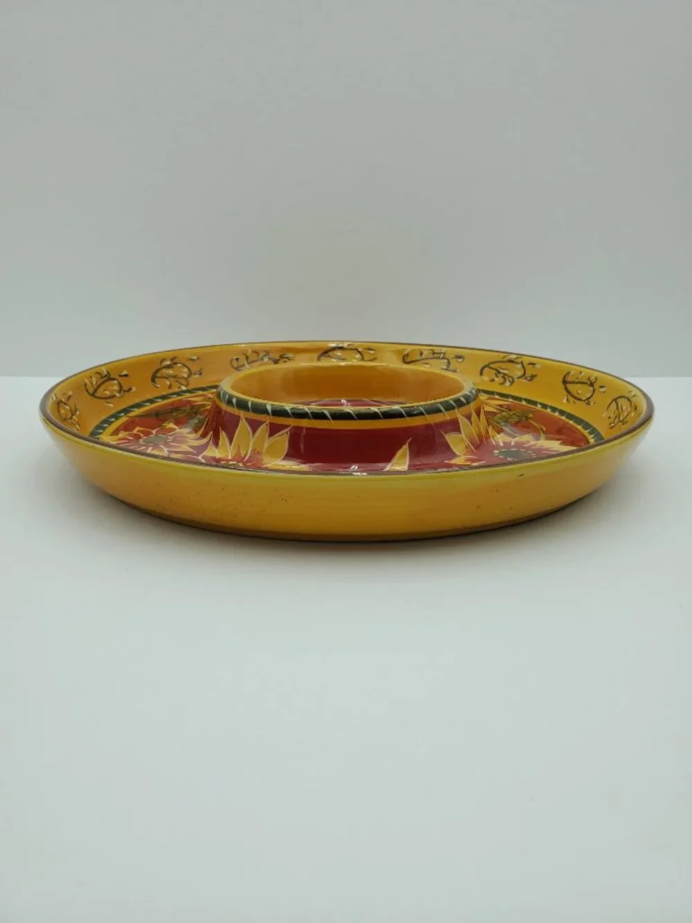 Pier 1 Sunflower Chip & Dip Server Terracotta Veggie & Dip Serving Plate